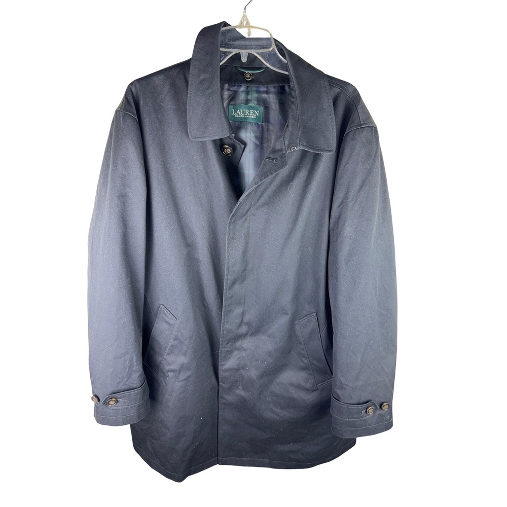Lauren Ralph Lauren Mens Black Car Coat Removable Liner Jacket Cotton Blend 42R